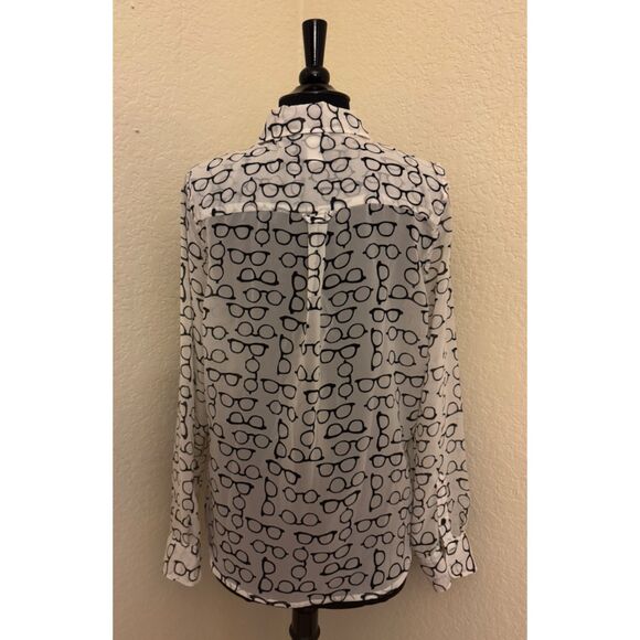 I Love HB1 Eyeglasses Print Sheer Long Sleeve Button Up - Sz L - Picture 5 of 10